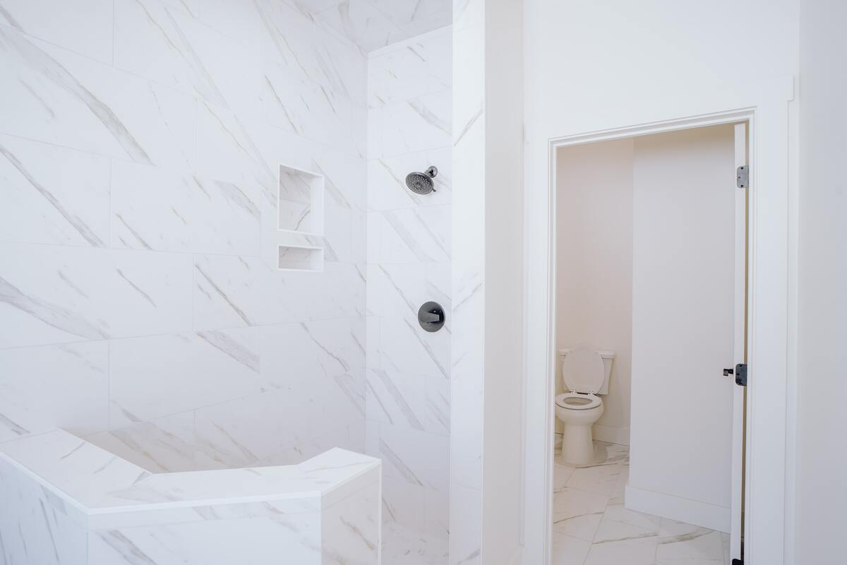 white marble open shower